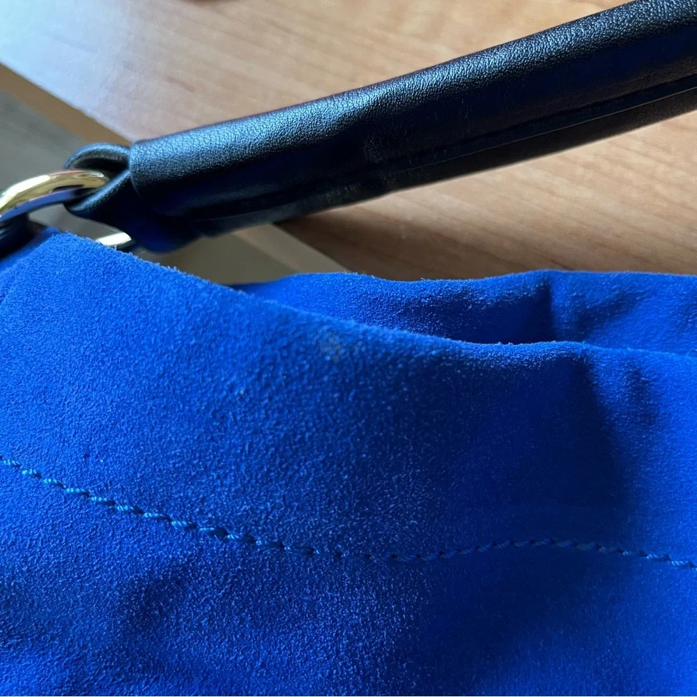 C. Wonder Blue Suede Slouch Hobo Bag with Leather Strap and Tassel - Picture 13 of 13